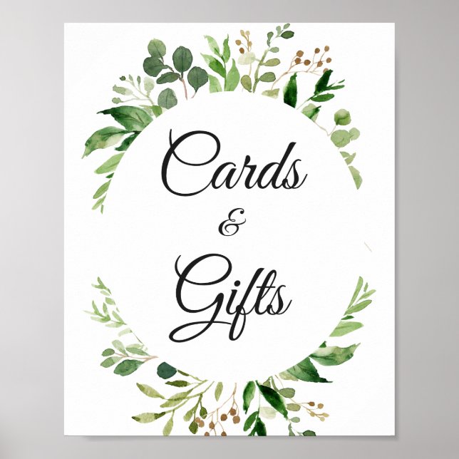 Grüne Blätter Weinkarten und Geschenkzeichen Poster (Vorne)