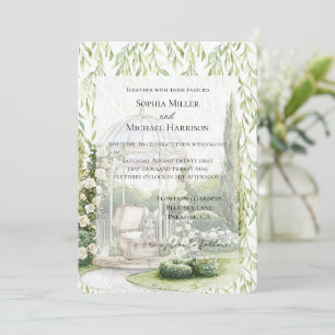 Grüne Blätter Weiße Florale Liebes-Hasen-Hochzeit Einladung