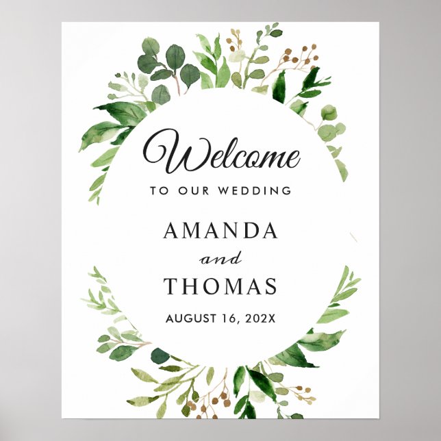 Grüne Blätter Wreath Wedding Willkommenszeichen Poster (Vorne)