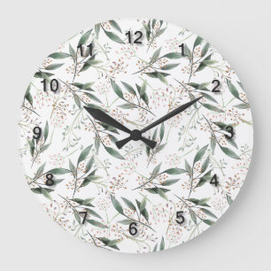 Grüne Blattgummi-Blume Große Wanduhr