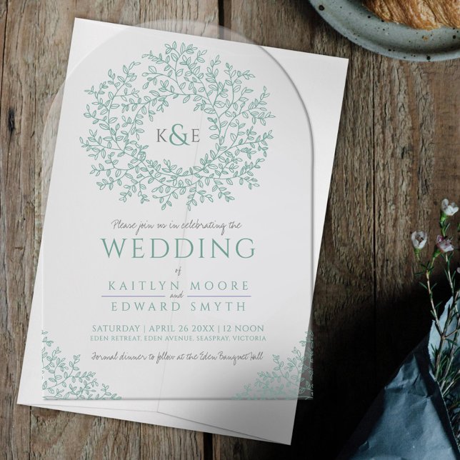 Grüne Blattlinie Acryleinladungen (Von Creator hochgeladen)