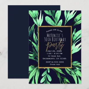 Grüne Blaue Aquarell Botanische Glamour Party Einladung