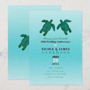 Grüne Blaue Aquarell-Ozean-Schildkröten-Jubiläum Einladung