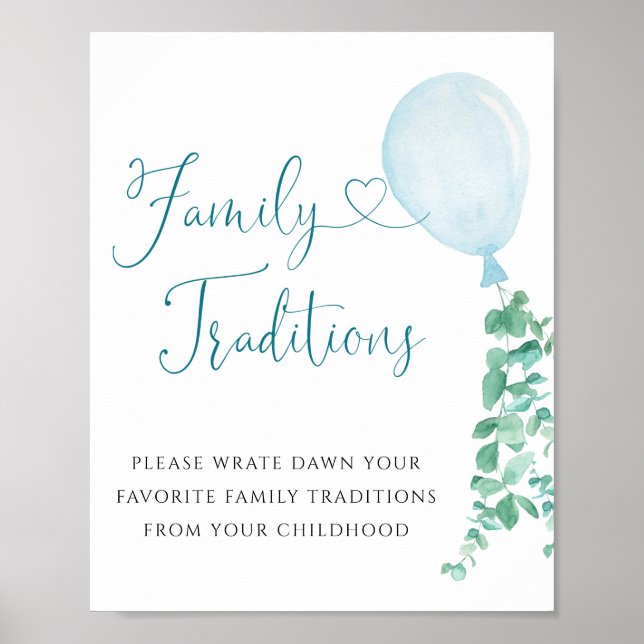 Grüne blaue Ballon Familientraditionen Zeichen Poster (Vorne)