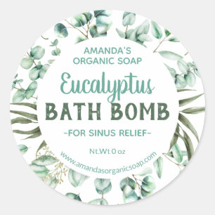Grüne blaue Eukalyptus infundierte Bath Bomb Label Runder Aufkleber