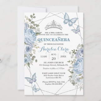 Grüne blaue Flora Schmetterlinge 16. Quinceañera Einladung