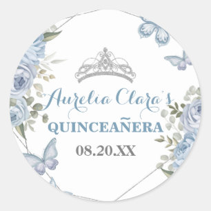 Grüne blaue Flora Schmetterlinge 16. Quinceañera Runder Aufkleber