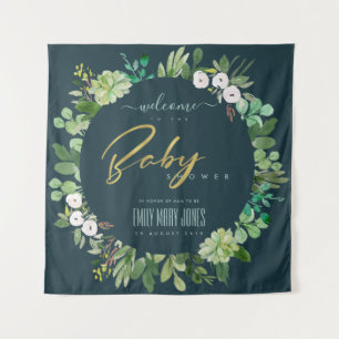 GRÜNE BLAUE FOLIAGE WATERCOLOR BABY SHOWER WILLKOM WANDTEPPICH
