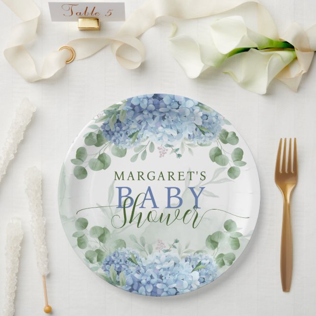 Grüne blaue Hydrangea Die Junge Baby-Dusche Pappteller (Hochzeit)