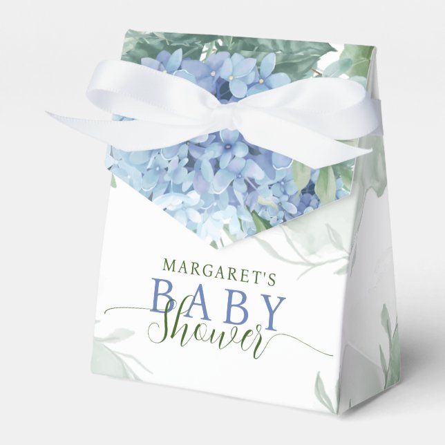Grüne blaue Hydrangea Die Junge Babydusche Favo Geschenkschachtel (Vorderseite)