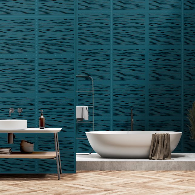 Grüne blaue Linie Tiefsee Art Square Tile Tapete (Badezimmer)