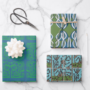 GRÜNE BLAUE PFLANZE KRAZISCHES WRAPPIERPAPIER GESCHENKPAPIER SET