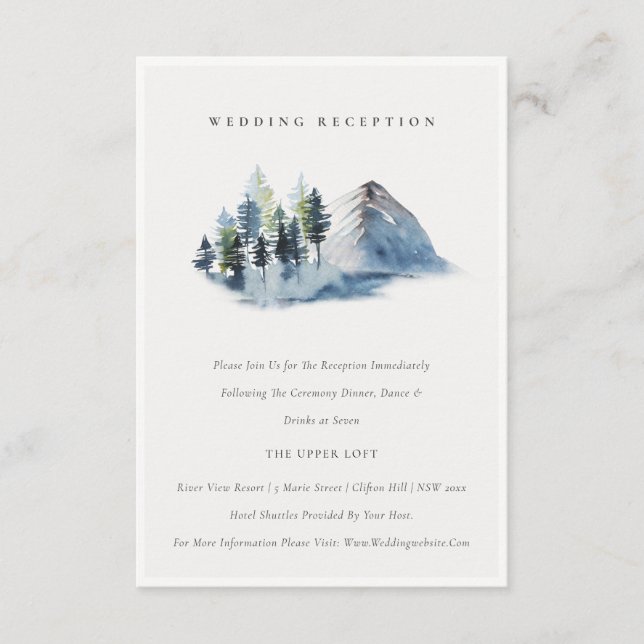 Grüne Blaue Pine Woods Mountain Hochzeitsempfang Begleitkarte (Vorderseite)
