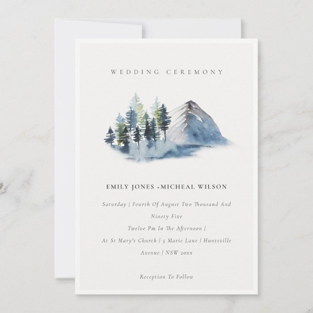 Grüne Blaue Pine Woods Mountains Wedding Einladung (Vorderseite)