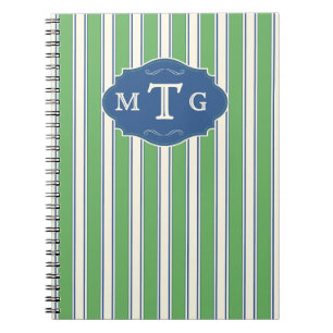 Grüne blaue Streifen Classic 3 Letter Monogramm Notizblock
