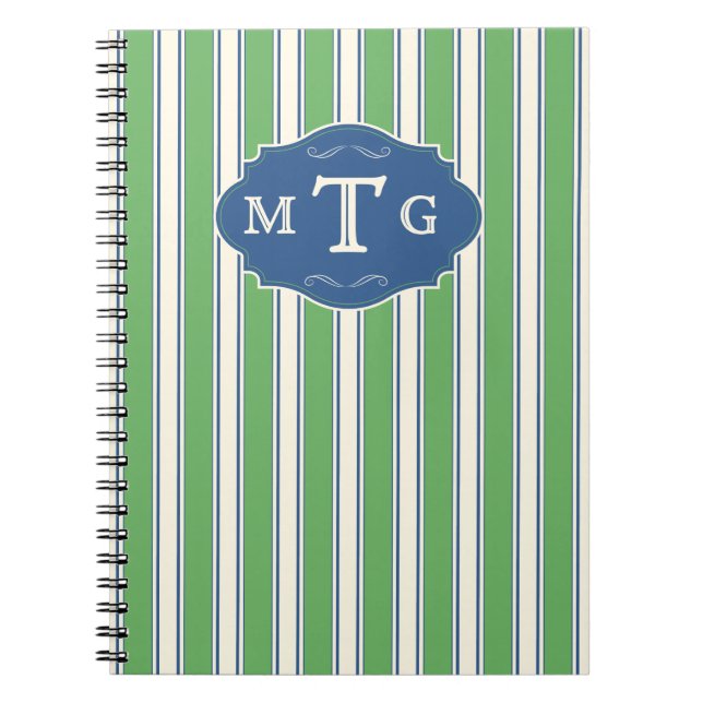 Grüne blaue Streifen Classic 3 Letter Monogramm Notizblock (Vorderseite)