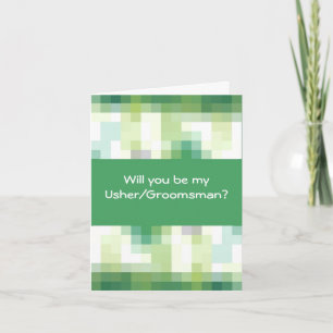 Grüne, blaue, weiße Quadrate, Trauzeuge-Antrag Einladung