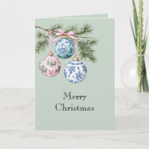 Grüne Blaue Weiße Rosa Weihnachtsbaum Ornamente Karte
