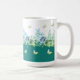 Grüne Blaugrüne Schmetterlinge Blumen-Tasse Kaffeetasse