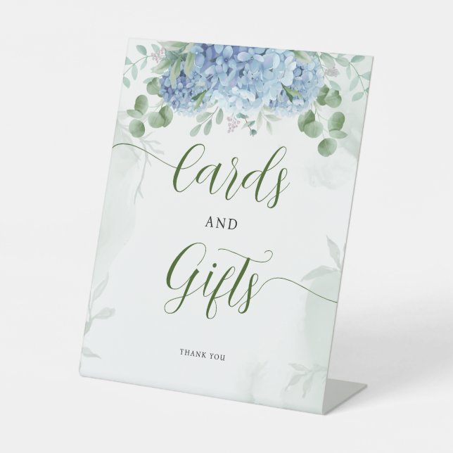 Grüne Blue Hydrangea Karten und Geschenksäulendusc Sockelschild (Vorderseite)