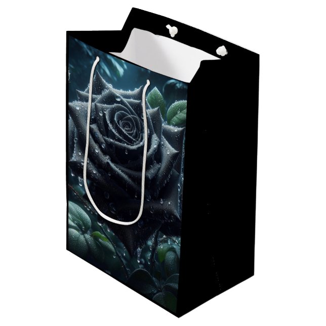 Grüne Blume der Schwarzen Rose Mittlere Geschenktüte (Vorderseite Schrägansicht)