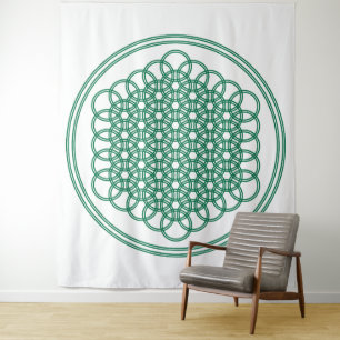 Grüne Blume des Lebens - Heilige Geometrie Wandteppich