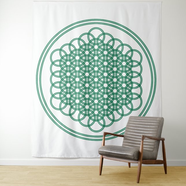 Grüne Blume des Lebens - Heilige Geometrie Wandteppich (Beispiel)