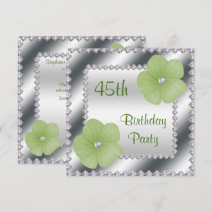 Grüne Blume & Diamanten 45. Geburtstag Einladung