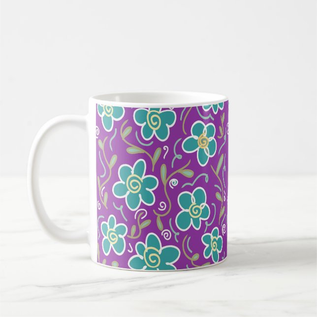 Grüne Blume für lila Design Kaffeetasse (Links)