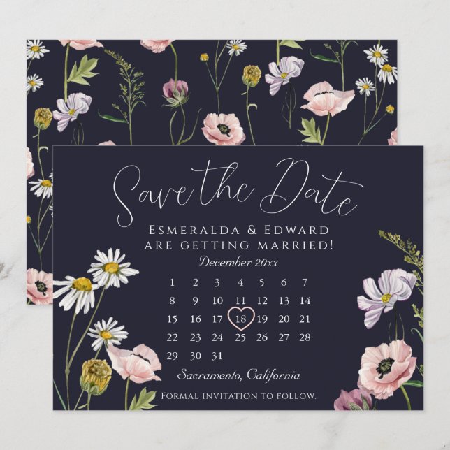 Grüne Blume Hochzeitskalender Save the Date (Vorne/Hinten)