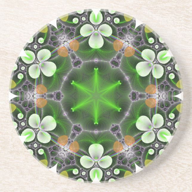 Grüne Blume in Kaleidoskop Untersetzer (Vorne)