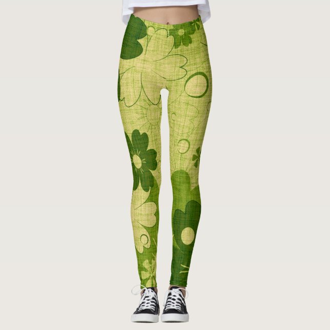 Grüne Blume Leggings (Vorderseite)
