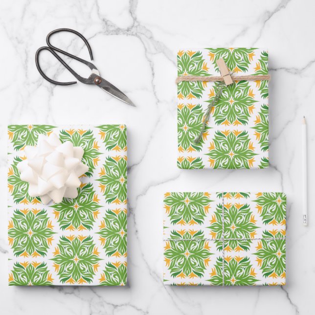 Grüne Blume, Muster von Blume, Blumenmuster Geschenkpapier Set (Vorderseite)