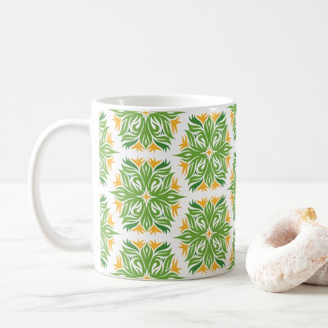 Grüne Blume, Muster von Blume, Blumenmuster Kaffeetasse (Mit Donut)