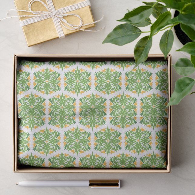 Grüne Blume, Muster von Blume, Blumenmuster Seidenpapier (Geschenk)