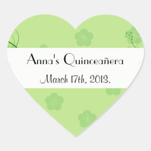 Grüne Blume, Muster von Blume, Quinceanera Herz-Aufkleber
