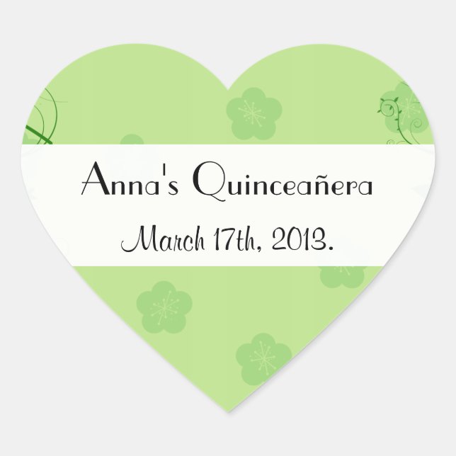Grüne Blume, Muster von Blume, Quinceanera Herz-Aufkleber (Vorderseite)
