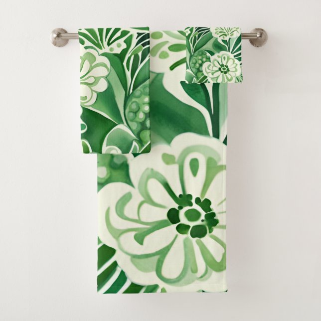 Grüne Blume, Vintages Design Badhandtuch Set (Insitu)