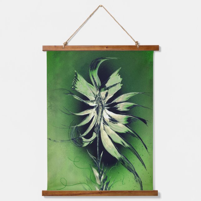 Grüne Blume Wandteppich Mit Holzrahmen (Vorderseite)