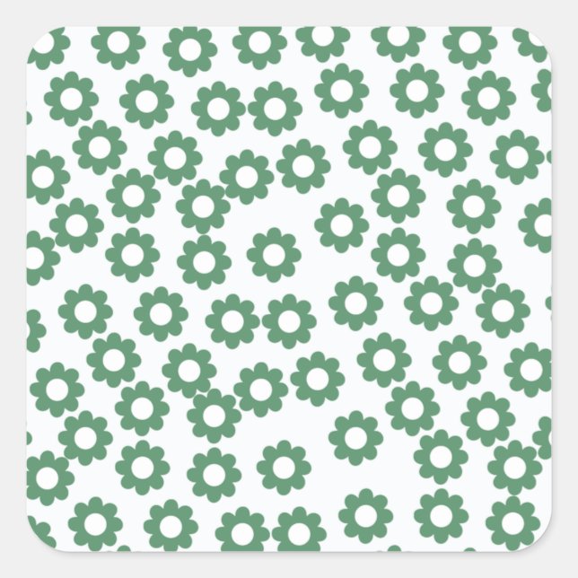 Grüne Blume Y2K Muster Quadratischer Aufkleber (Vorderseite)