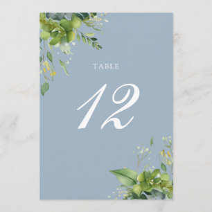 Grüne Blumen Dusty Blue Tischnummer