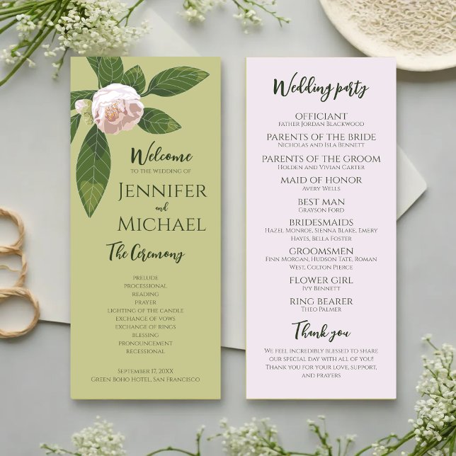 Grüne Blumen Einfaches Hochzeitsprogramm (Greenery Floral Simple Elegant Wedding Program)