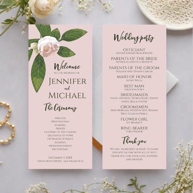 Grüne Blumen Einfaches Hochzeitsprogramm (Greenery Floral Simple Elegant Wedding Program)