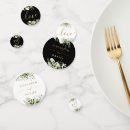 Grüne Blumen Elegante Schwarz-Gold Hochzeit Konfetti