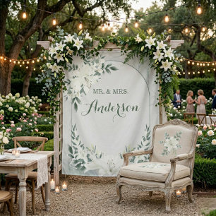 Grüne Blumen Hochzeit Botanischer Hintergrund Tepp Wandteppich