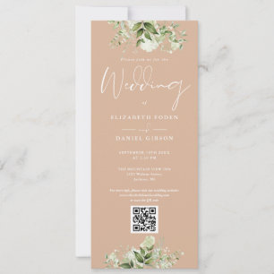Grüne Blumen Hochzeit mit QR Code Tan Einladung