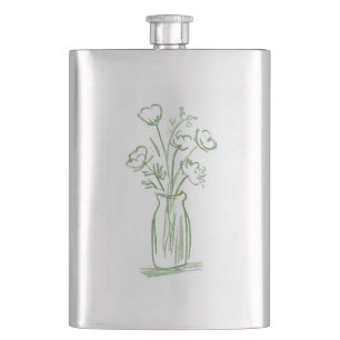 Grüne Blumen   Minimale handgezeichnete botanische Flachmann