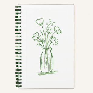 Grüne Blumen   Minimalistische handgezeichnete Bot Notizbuch