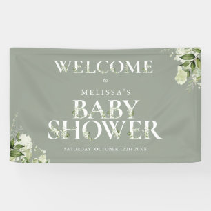 Grüne Blumen-Sage-Grün-Baby-Shower-Willkommen Banner