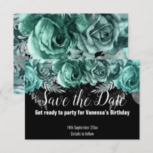 GRÜNE BLUMEN SAVE THE DATE SCHWARZE RSVP-KARTE RSVP KARTE